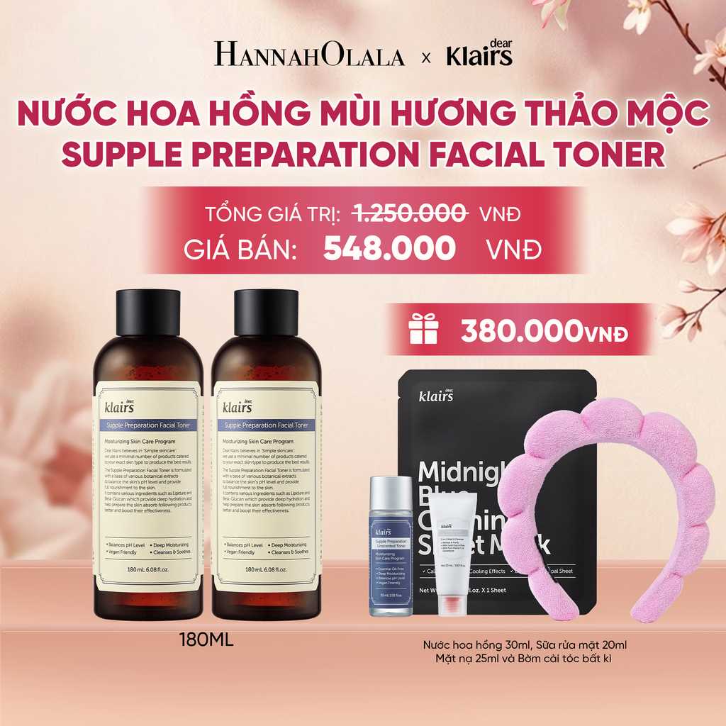  COMBO 2 DEAR, KLAIRS NƯỚC HOA HỒNG SUPPLE PREPARATION FACIAL TONER 180ML - A324 