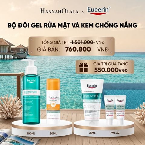  BỘ ĐÔI GEL RỬA MẶT EUCERIN DERMOPURE CLINICAL PURIFYING CLEANSER 200ML & KEM CHỐNG NẮNG KIỀM DẦU & NGỪA MỤN EUCERIN SUN DRY TOUCH SPF50+ 50ML_ D1158 