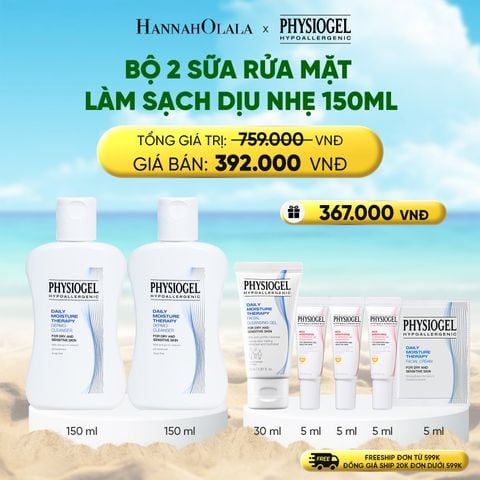  A584_DEAL 7: BỘ 2 SỮA RỬA MẶT LÀM SẠCH DỊU NHẸ PHYSIOGEL DAILY MOISTURE THERAPY DERMO DÀNH CHO DA KHÔ VÀ DA NHẠY CẢM 150ML 