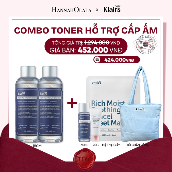  COMBO 2 DEAR, KLAIRS NƯỚC HOA HỒNG SUPPLE PREPARATION UNSCENTED TONER 180ML_M84 