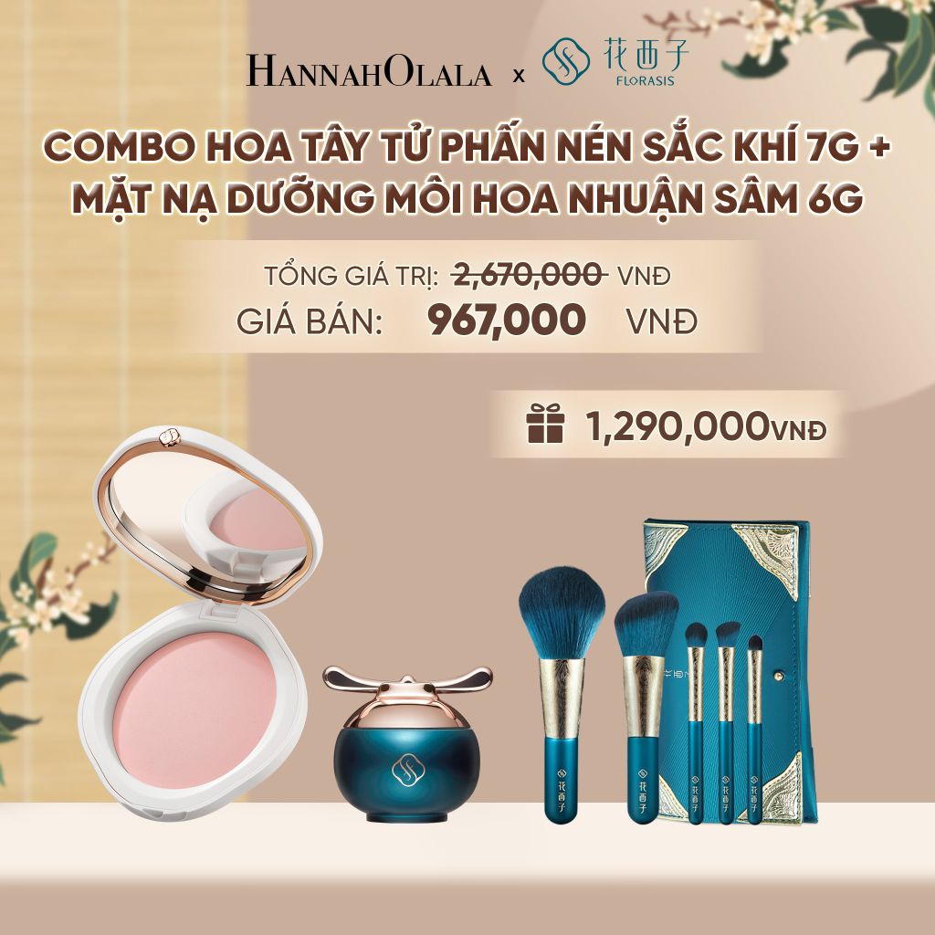  COMBO HOA TÂY TỬ PHẤN NÉN SẮC KHÍ 7G + MẶT NẠ DƯỠNG MÔI HOA NHUẬN SÂM 6G - A164 