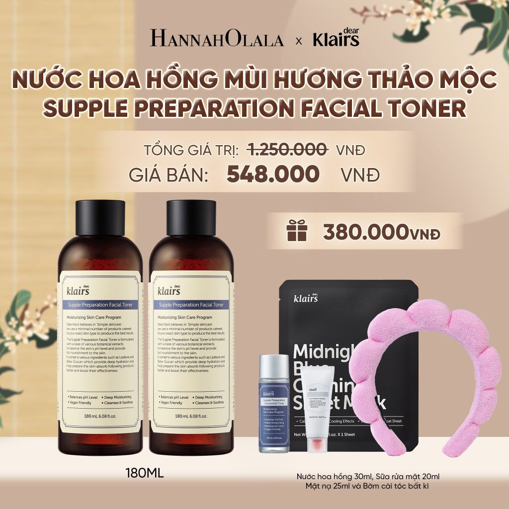  COMBO 2 DEAR, KLAIRS NƯỚC HOA HỒNG SUPPLE PREPARATION FACIAL TONER 180ML - A1659 