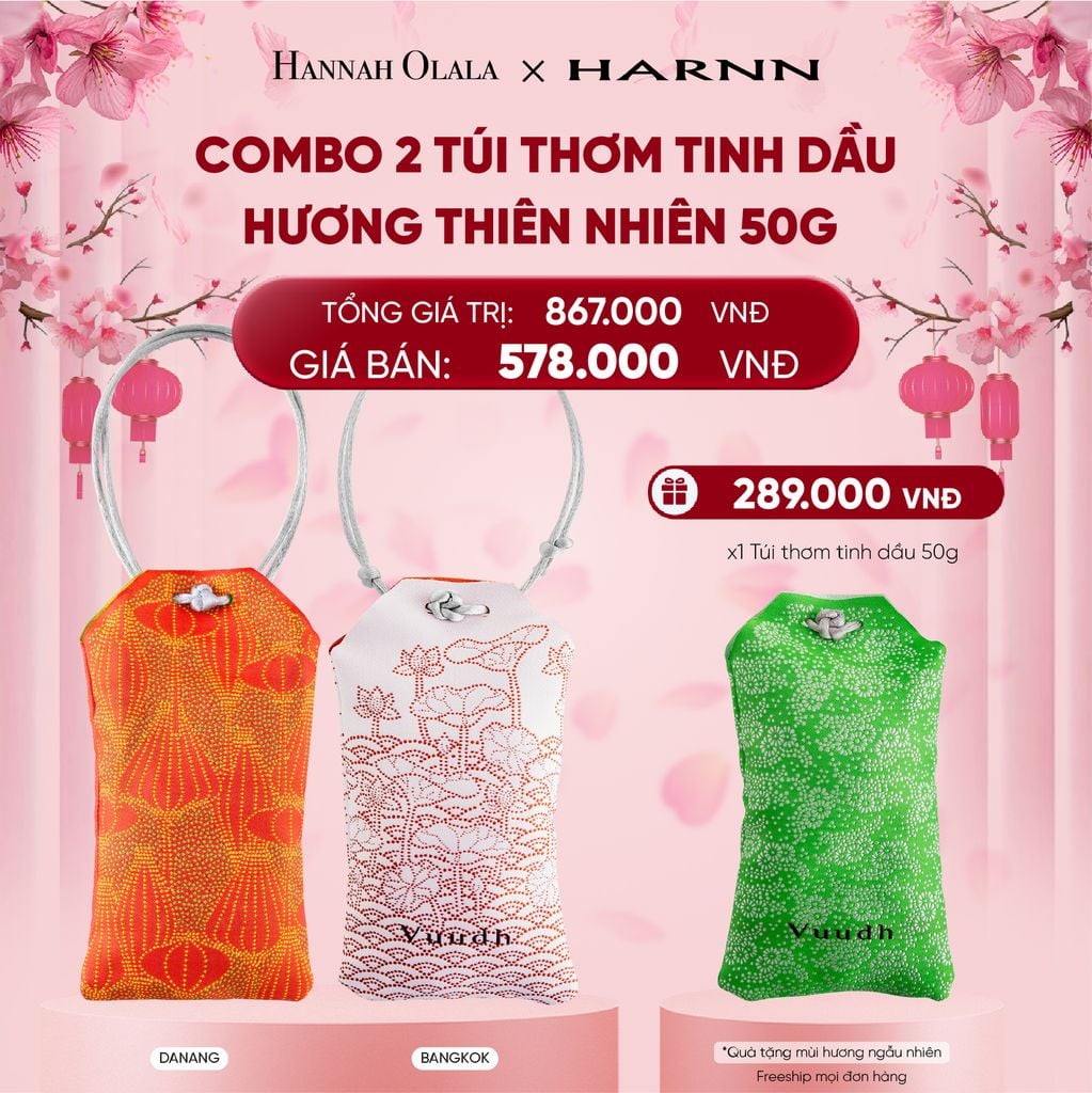  DEAL 7. COMBO 2 TÚI THƠM TINH DẦU HARNN HƯƠNG THIÊN NHIÊN 50G 