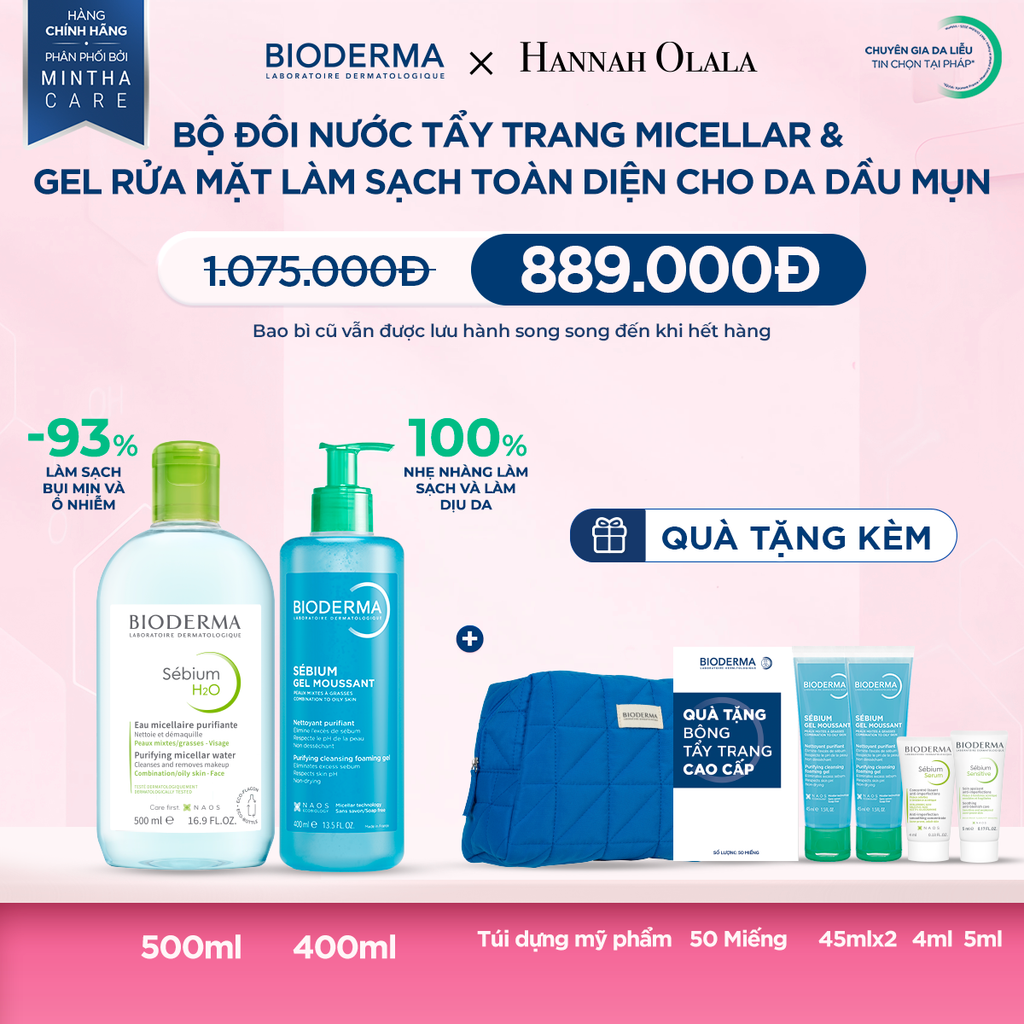  DEAL 7: BỘ ĐÔI NƯỚC TẨY TRANG MICELLAR VÀ GEL RỬA MẶT LÀM SẠCH TOÀN DIỆN CHO DA DẦUMỤN 