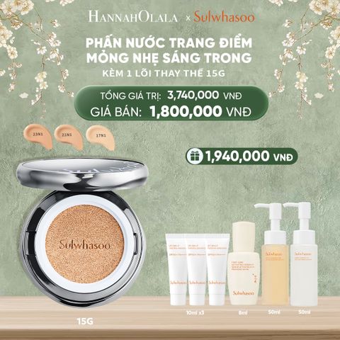  DEAL 5B: PHẤN NƯỚC TRANG ĐIỂM MỎNG NHẸ SÁNG TRONG (KÈM LÕI THAY THẾ) SULWHASOO PERFECTING CUSHION AIRY 15GX2 