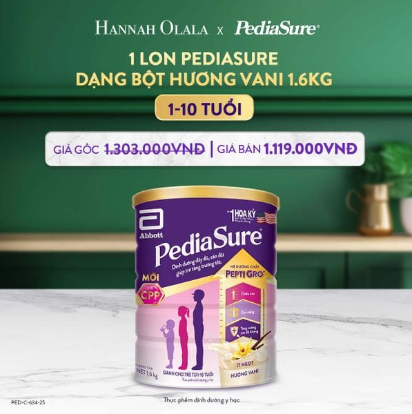  DEAL 7: 1 LON PEDIASURE DẠNG BỘT HƯƠNG VANI 1.6KG 