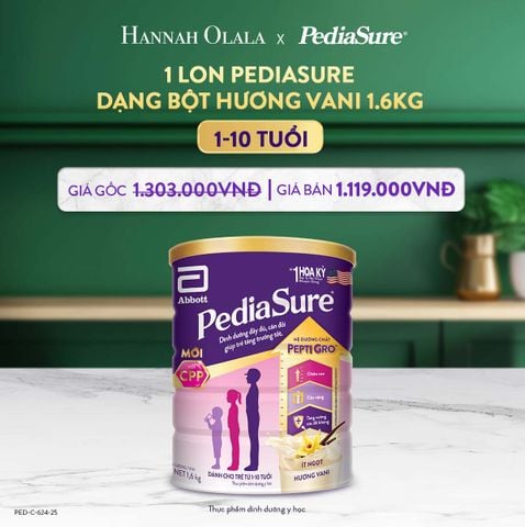  DEAL 7: 1 LON PEDIASURE DẠNG BỘT HƯƠNG VANI 1.6KG 