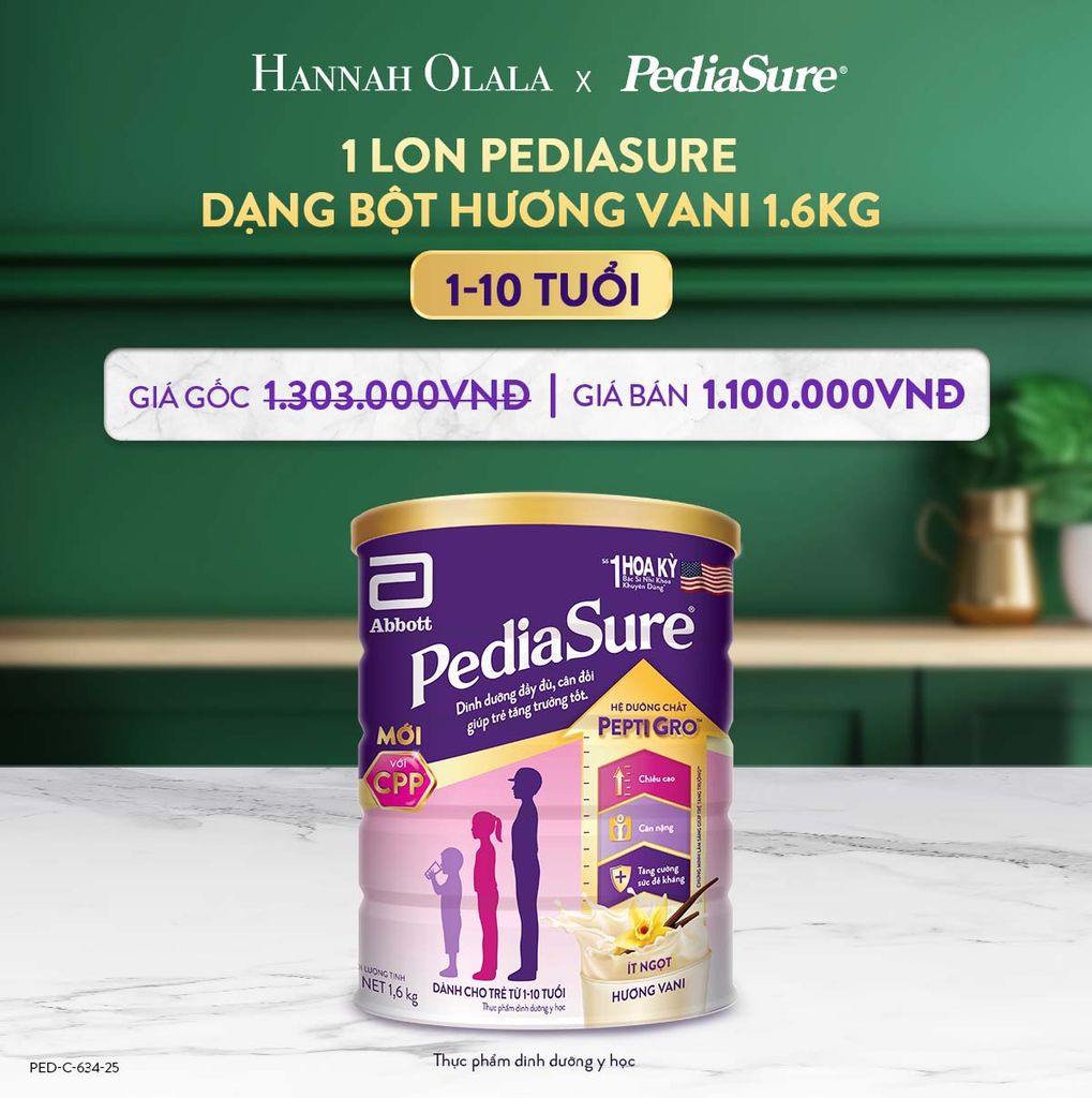  [FLASH DEAL] DEAL 7.1: 1 LON PEDIASURE DẠNG BỘT HƯƠNG VANI 1.6KG 