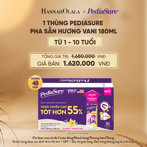  1 THÙNG PEDIASURE PHA SẴN HƯƠNG VANI 180ML (DÙNG CHO BÉ 1-10 TUỔI) - E251 