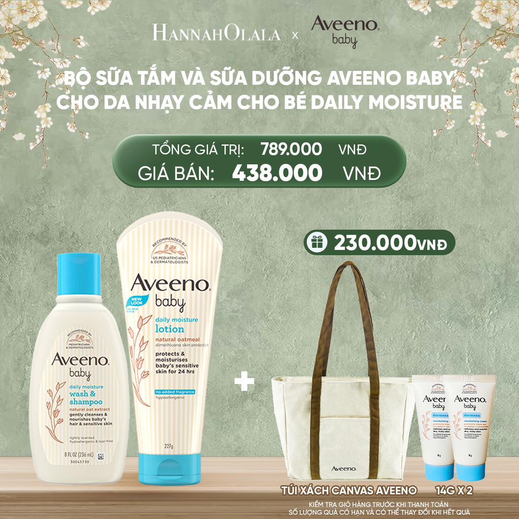  DEAL 12: BỘ SỮA TẮM VÀ SỮA DƯỠNG AVEENO BABY CHO DA NHẠY CẢM CHO BÉ DAILY MOISTURE 