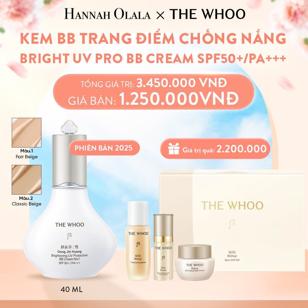  A926_DEAL07: PHIÊN BẢN 2025 - KEM BB TRANG ĐIỂM CHỐNG NẮNG WHOO SEOL BRIGHT UV PRO BB CREAM 40ML - MÀU 01/02 