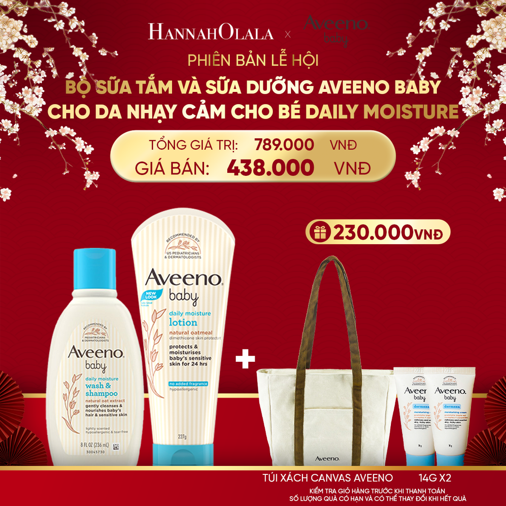  DEAL 12: BỘ SỮA TẮM VÀ SỮA DƯỠNG AVEENO BABY CHO DA NHẠY CẢM CHO BÉ DAILY MOISTURE 