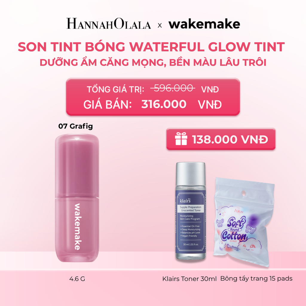  SON TINT BÓNG WAKEMAKE WATERFUL GLOW TINT DƯỠNG ẨM CĂNG MỌNG, BỀN MÀU LÂU TRÔI 