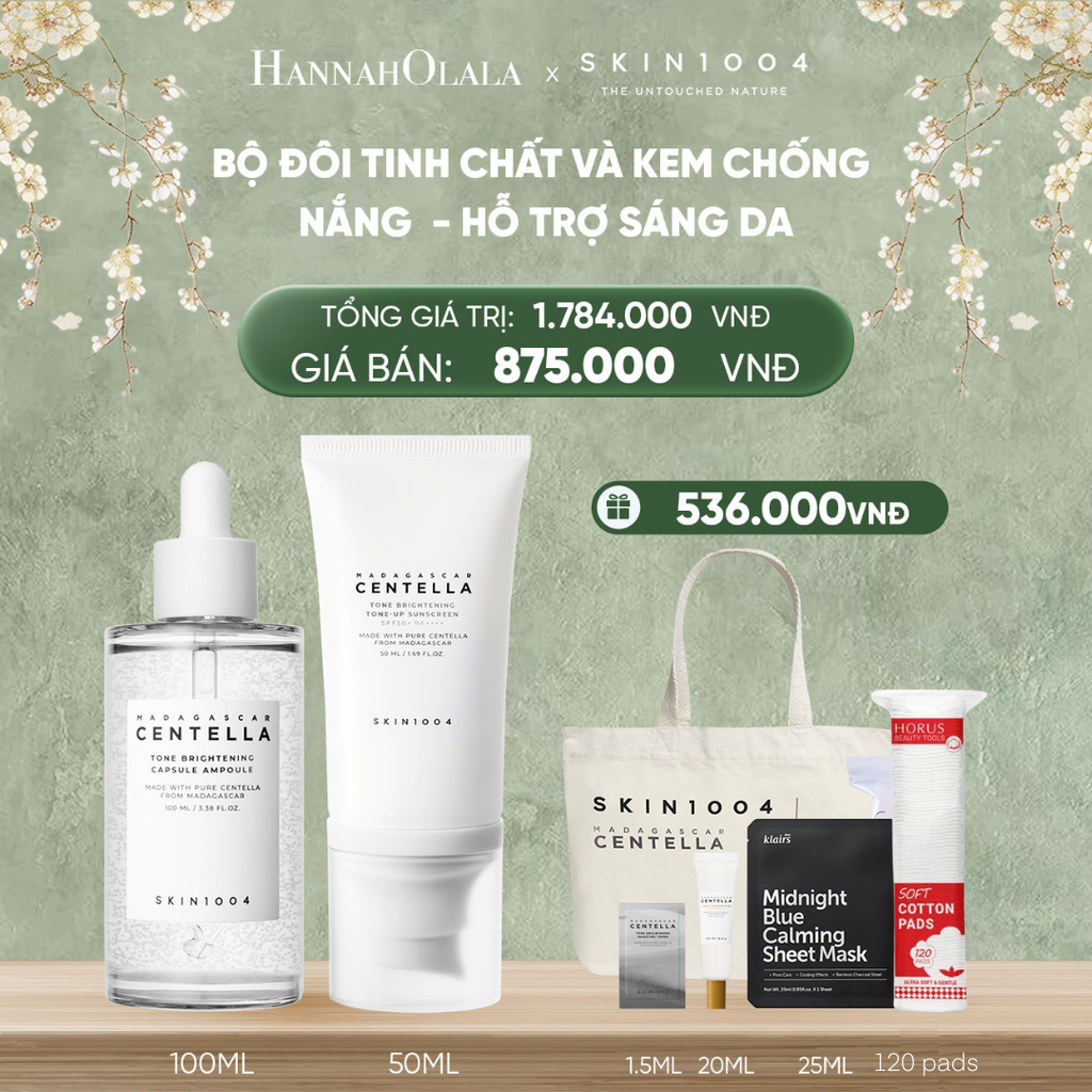  DEAL 10: COMBO: SKIN1004 KEM CHỐNG NẮNG MADAGASCAR CENTELLA TONE BRIGHTENING TONE-UP SUNSCREEN SPF50+ PA++++ 50ML + SKIN1004 TINH CHẤT MADAGASCAR CENTELLA TONE BRIGHTENING CAPSULE AMPOULE 100ML 