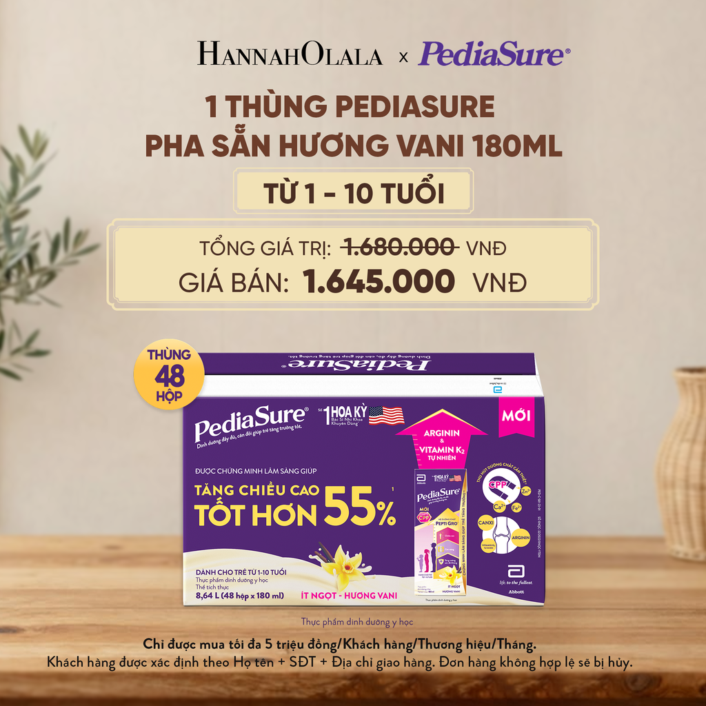  1 THÙNG PEDIASURE PHA SẴN HƯƠNG VANI 180ML (DÙNG CHO BÉ 1-10 TUỔI) - D149 