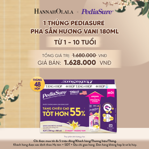  1 THÙNG PEDIASURE PHA SẴN HƯƠNG VANI 180ML (DÙNG CHO BÉ 1-10 TUỔI) - A881 