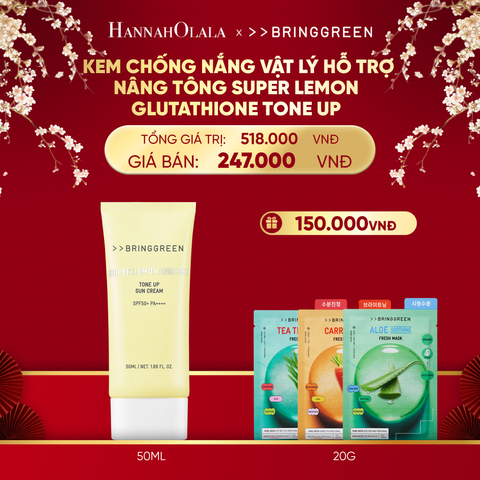  DEAL 2: KEM CHỐNG NẮNG VẬT LÝ HỖ TRỢ NÂNG TONE BRING GREEN SUPER LEMON GLUTATHIONE TONE UP SUN CREAM 50ML 