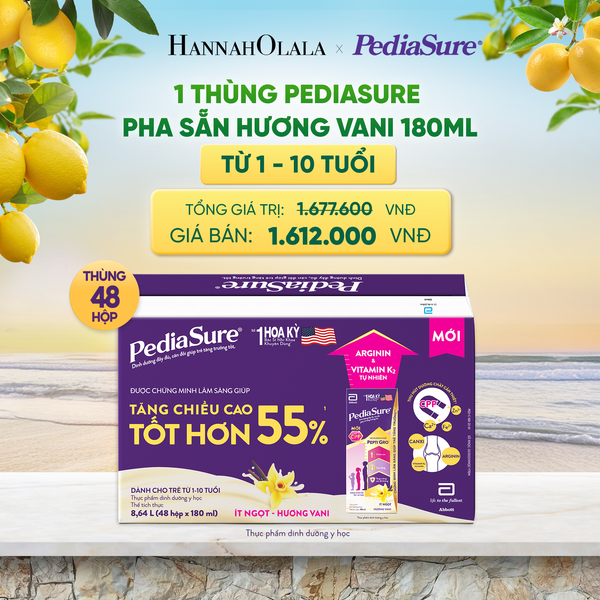  1 THÙNG PEDIASURE PHA SẴN HƯƠNG VANI 180ML (DÙNG CHO BÉ 1-10 TUỔI) DEAL 7: 