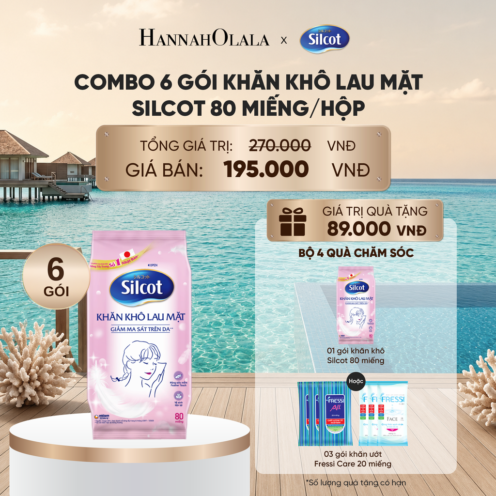  COMBO 6 GÓI KHĂN KHÔ LAU MẶT SILCOT 80 MIẾNG/HỘP_ D959 