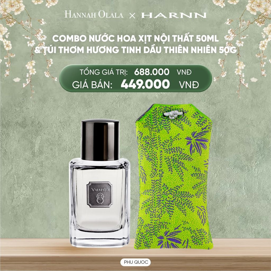  DEAL 8: COMBO NƯỚC HOA XỊT NỘI THẤT 50ML & TÚI THƠM HƯƠNG TINH DẦU THIÊN NHIÊN HARNN 50G 