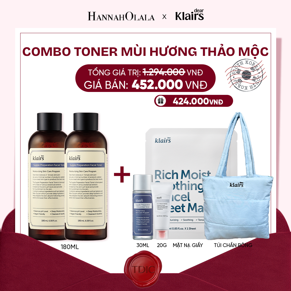  COMBO 2 DEAR, KLAIRS NƯỚC HOA HỒNG SUPPLE PREPARATION FACIAL TONER 180ML_M85 