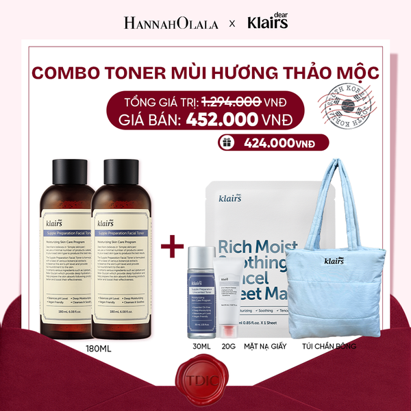  COMBO 2 DEAR, KLAIRS NƯỚC HOA HỒNG SUPPLE PREPARATION FACIAL TONER 180ML_M85 