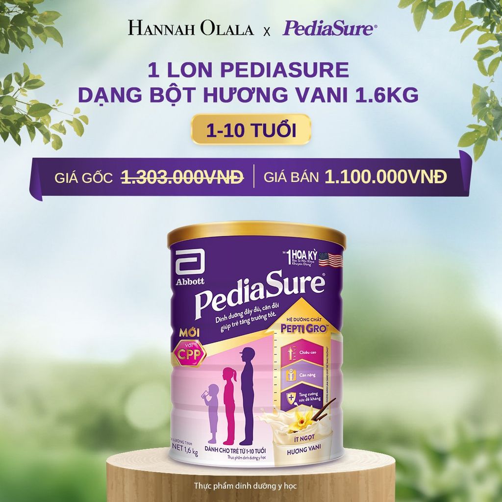  DEAL 7: 1 LON PEDIASURE DẠNG BỘT HƯƠNG VANI 1.6KG 