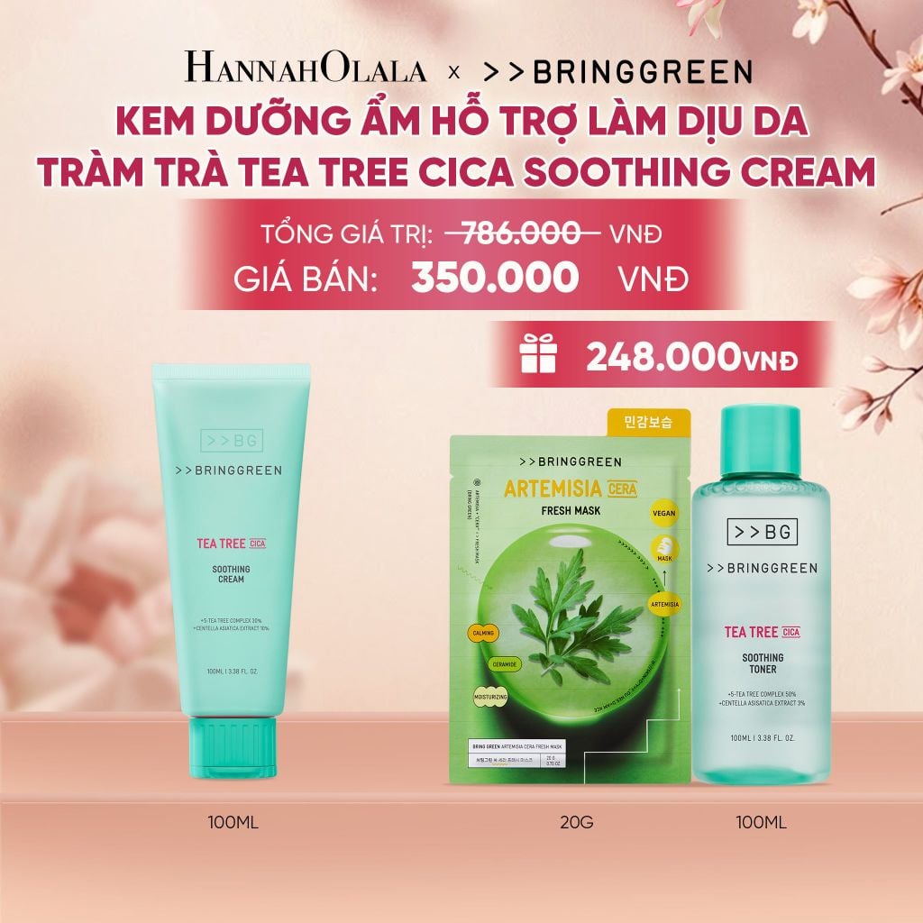  KEM DƯỠNG ẨM HỖ TRỢ LÀM DỊU DA TRÀM TRÀ BRING GREEN TEA TREE CICA SOOTHING CREAM 100ML - A1529 