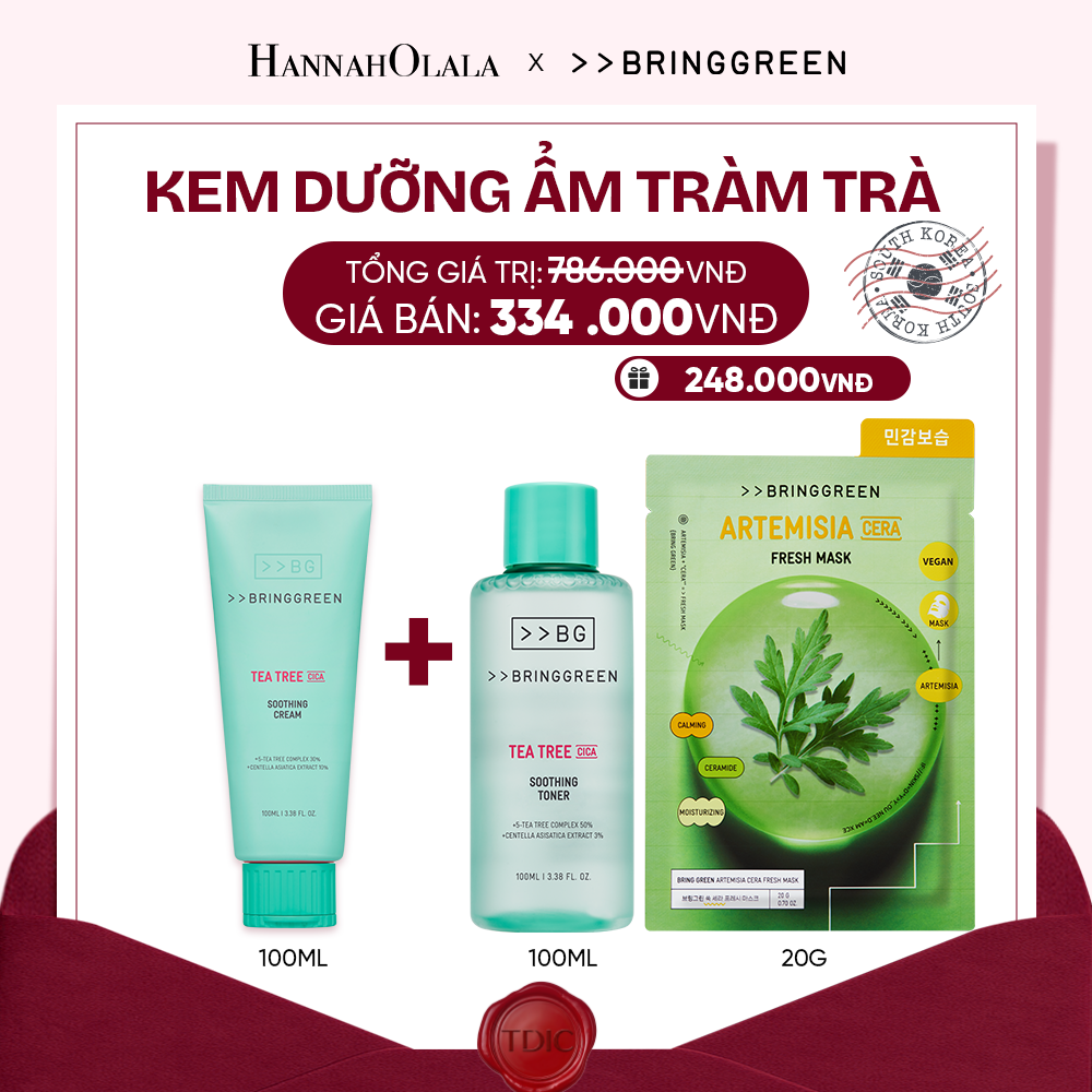  KEM DƯỠNG ẨM HỖ TRỢ LÀM DỊU DA TRÀM TRÀ BRING GREEN TEA TREE CICA SOOTHING CREAM 100ML_M47 