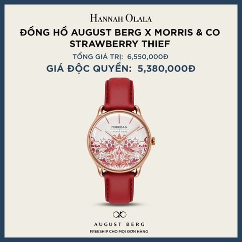  A7_DEAL 167: ĐỒNG HỒ ĐAN MẠCH AUGUST BERG X MORRIS & CO - STRAWBERRY THIEF - MÀU HỒNG 