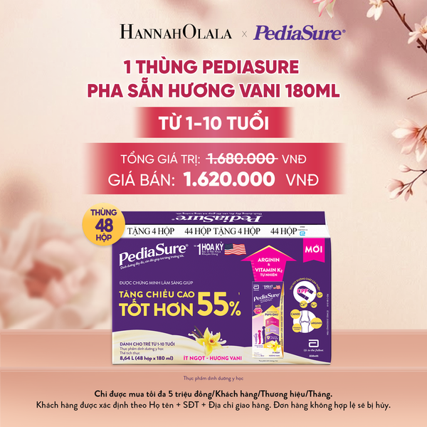  1 THÙNG PEDIASURE PHA SẴN HƯƠNG VANI 180ML (DÙNG CHO BÉ 1-10 TUỔI) DEAL 7: - A756 