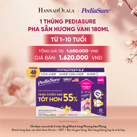 1 THÙNG PEDIASURE PHA SẴN HƯƠNG VANI 180ML (DÙNG CHO BÉ 1-10 TUỔI) DEAL 7: - A756 