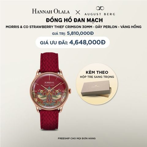  DEAL 7: ĐỒNG HỒ ĐAN MẠCH AUGUST BERG X MORRIS & CO - MẶT STRAWBERRY THIEF CRIMSON 30MM, DÂY PERLON 