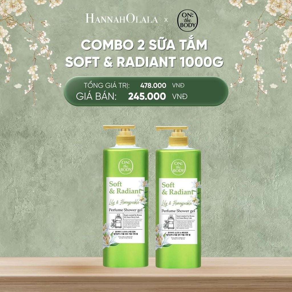  DEAL 3: COMBO 2 SỮA TẮM HƯƠNG NƯỚC HOA ON THE BODY SOFT & RADIANT LÀM SẠCH DA DỊU NHẸ, HỖ TRỢ CẤP ẨM 1000ML 