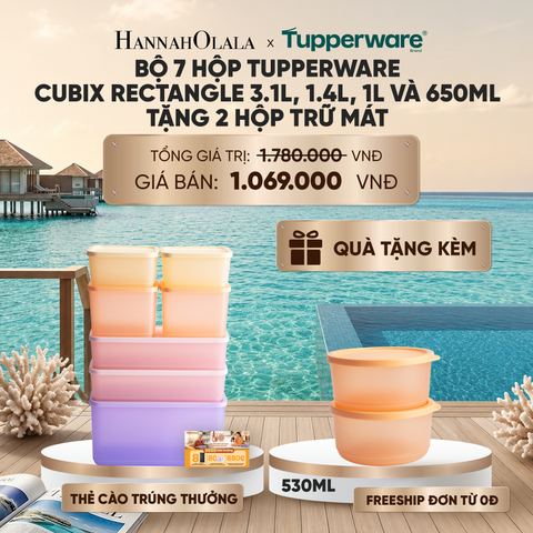  BỘ 7 HỘP ĐỰNG THỰC PHẨM TUPPERWARE TRỮ KHÔ VÀ MÁT CUBIX RECTANGLE 3.1L, 1.4L, 1L VÀ 650ML TẶNG 2 HỘP TRỮ MÁT_ D2152 