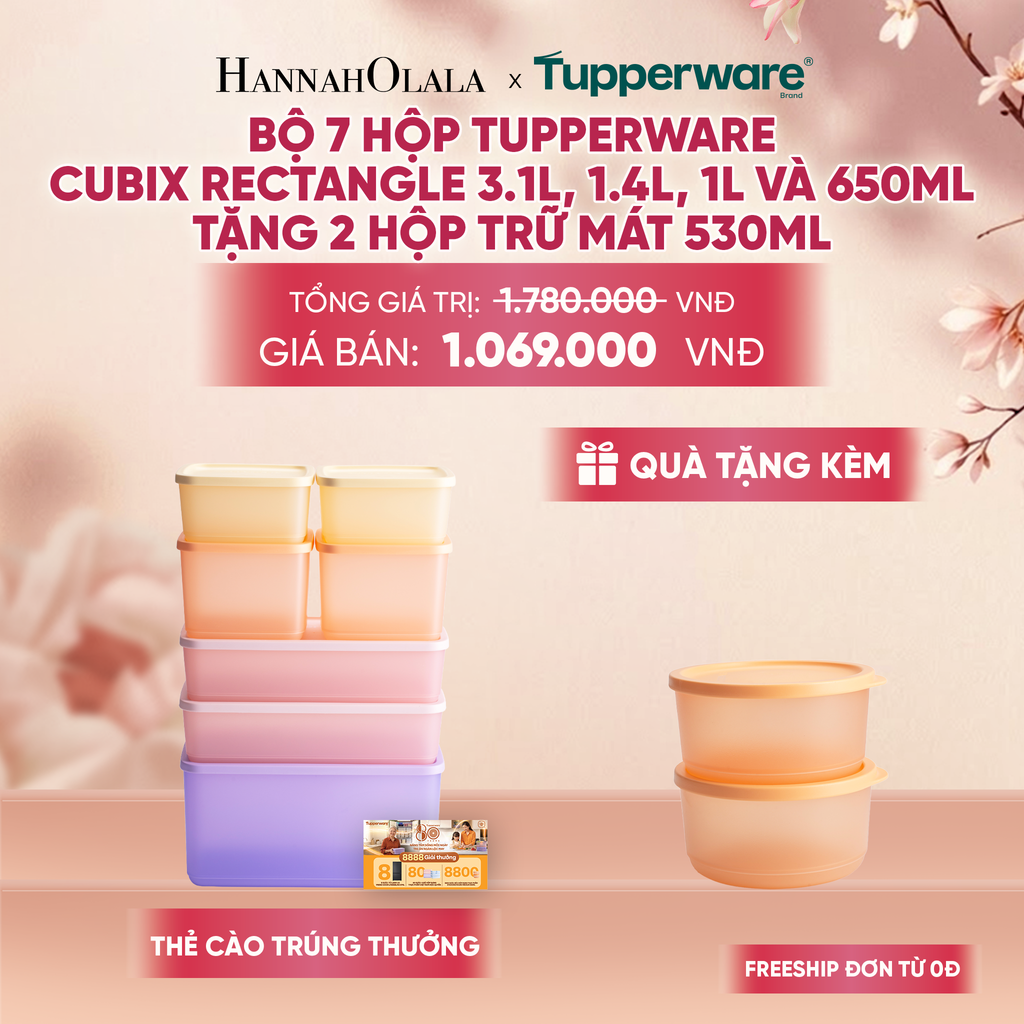  BỘ 7 HỘP ĐỰNG THỰC PHẨM TUPPERWARE TRỮ KHÔ VÀ MÁT CUBIX RECTANGLE 3.1L, 1.4L, 1L VÀ 650ML TẶNG 2 HỘP TRỮ MÁT - DEAL 52 - A932 