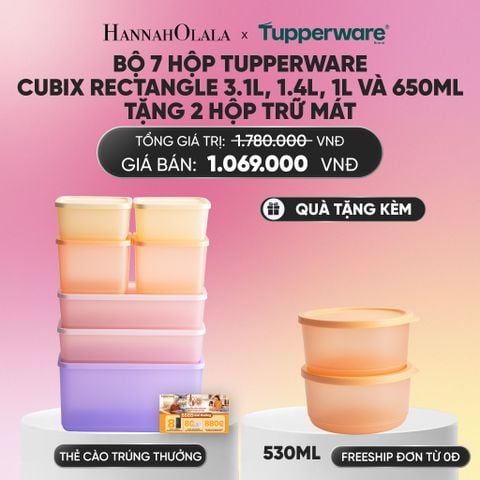  BỘ 7 HỘP ĐỰNG THỰC PHẨM TUPPERWARE TRỮ KHÔ VÀ MÁT CUBIX RECTANGLE 3.1L, 1.4L, 1L VÀ 650ML TẶNG 2 HỘP TRỮ MÁT_A307 