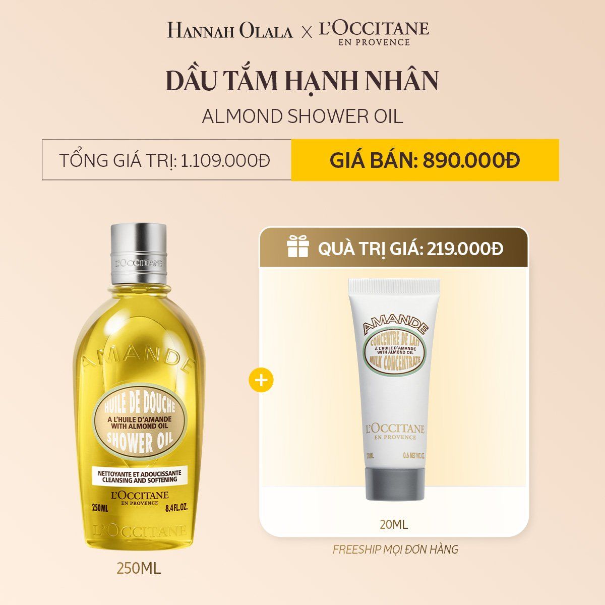 DEAL 7A: DẦU TẮM HẠNH NHÂN ALMOND SHOWER OIL 250ML 