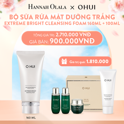  A623_DEAL20: BỘ SỮA RỬA MẶT DƯỠNG TRẮNG OHUI EXTREME BRIGHT CLEANSING FOAM 160ML+100ML 