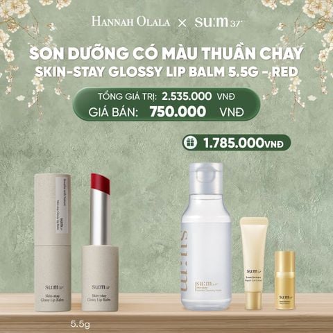  DEAL32: SON DƯỠNG CÓ MÀU THUẦN CHAY SU:M37 SKIN-STAY GLOSSY LIP BALM 5.5G - RED 