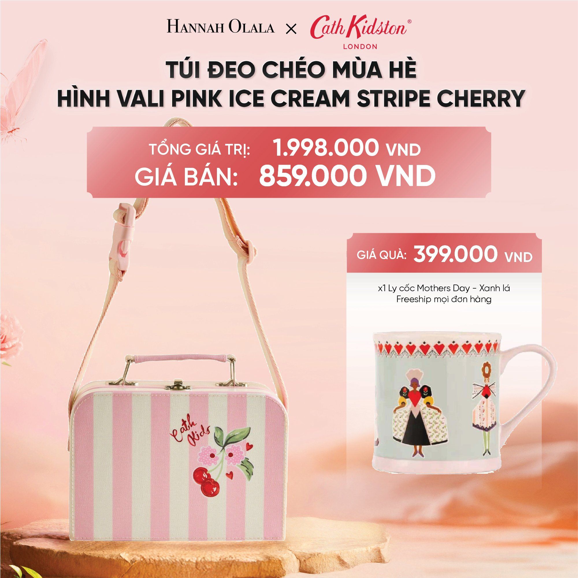  DEAL 8: TÚI ĐEO CHÉO TRẺ EM HOẠ TIẾT CHERRY SỌC TRẮNG VÀ HỒNG 