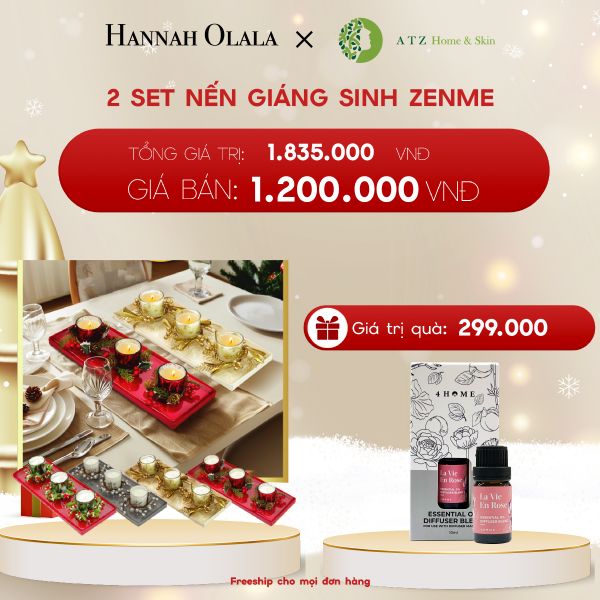  A1062_DEAL 8: MUA COMBO 2 SET NẾN GIÁNG SINH ZENME GIÁ GIẢM CÒN 1.200.000Đ (CHỌN THÊM MÙI NOTE VÀO GHI CHÚ)
TẶNG 1 TINH DẦU 4HOME 10ML TRỊ GIÁ 299.000Đ 