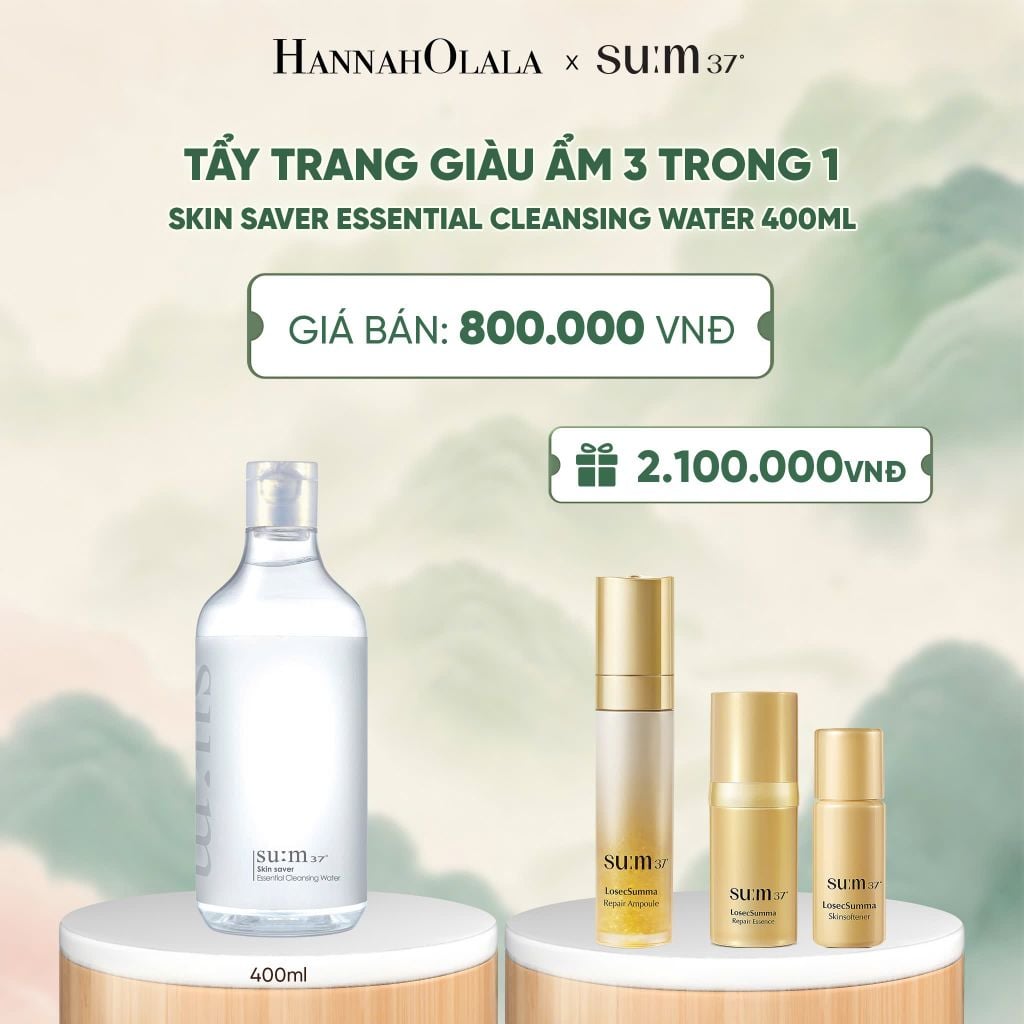  TẨY TRANG GIÀU ẨM 3 TRONG 1 SU:M37 SKIN SAVER ESSENTIAL CLEANSING WATER 400ML - A1070 