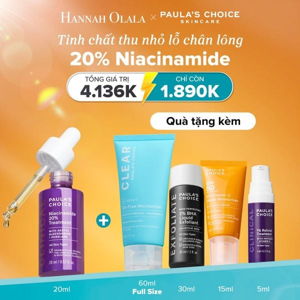  E15: [HANNAH'S FAVORITE] DEAL 3: TINH CHẤT SE KHÍT LỖ CHÂN LÔNG VÀ LÀM MỜ THÂM MỤN PAULA'S CHOICE NIACINAMIDE 20% TREATMENT 20ML 