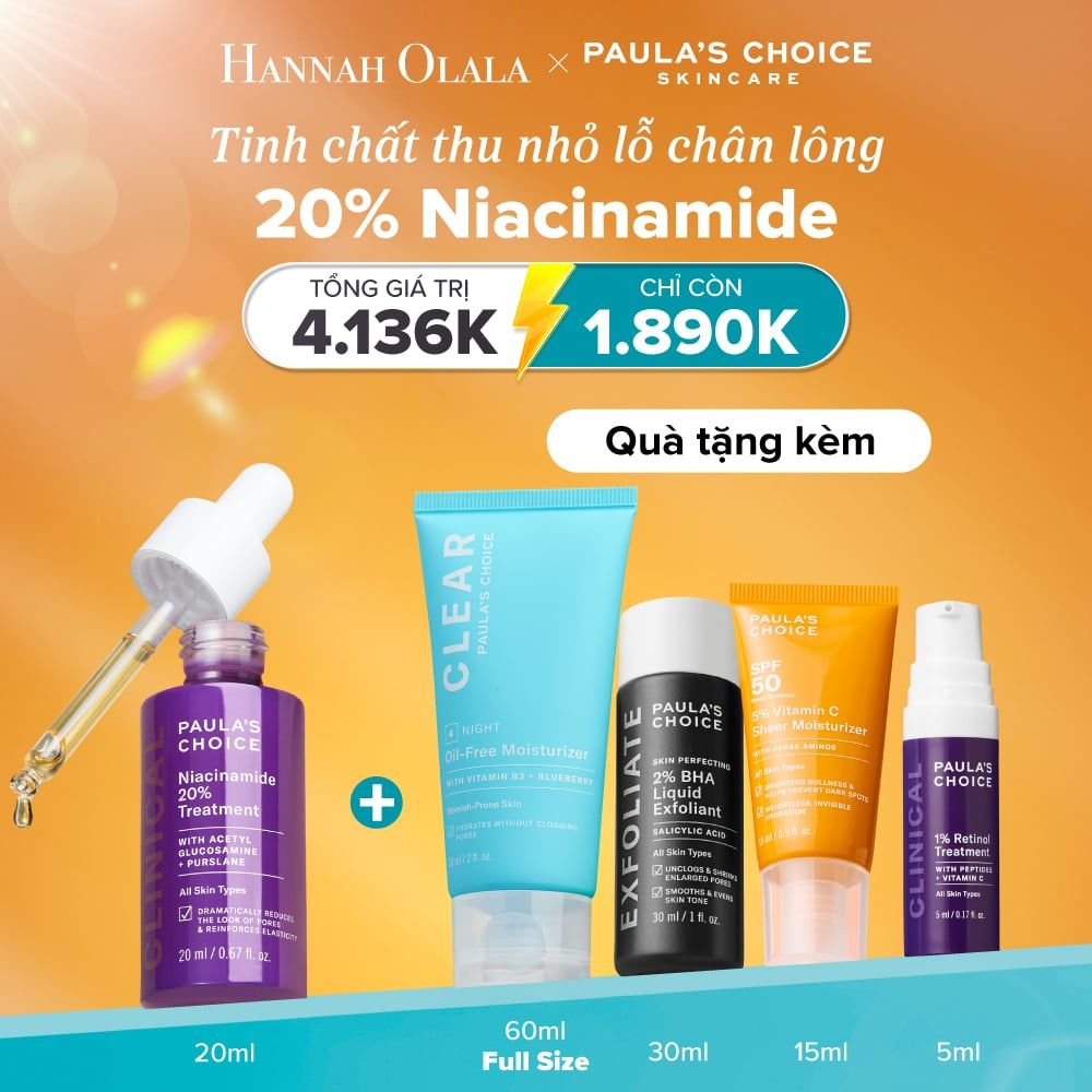  E15: [HANNAH'S FAVORITE] DEAL 3: TINH CHẤT SE KHÍT LỖ CHÂN LÔNG VÀ LÀM MỜ THÂM MỤN PAULA'S CHOICE NIACINAMIDE 20% TREATMENT 20ML 