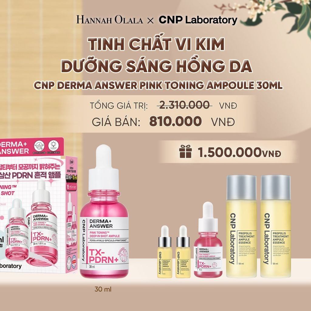  PHIÊN BẢN ĐẶC BIỆT - TINH CHẤT VI KIM DƯỠNG SÁNG HỒNG DA CNP DERMA ANSWER PINK TONING AMPOULE 30ML 
