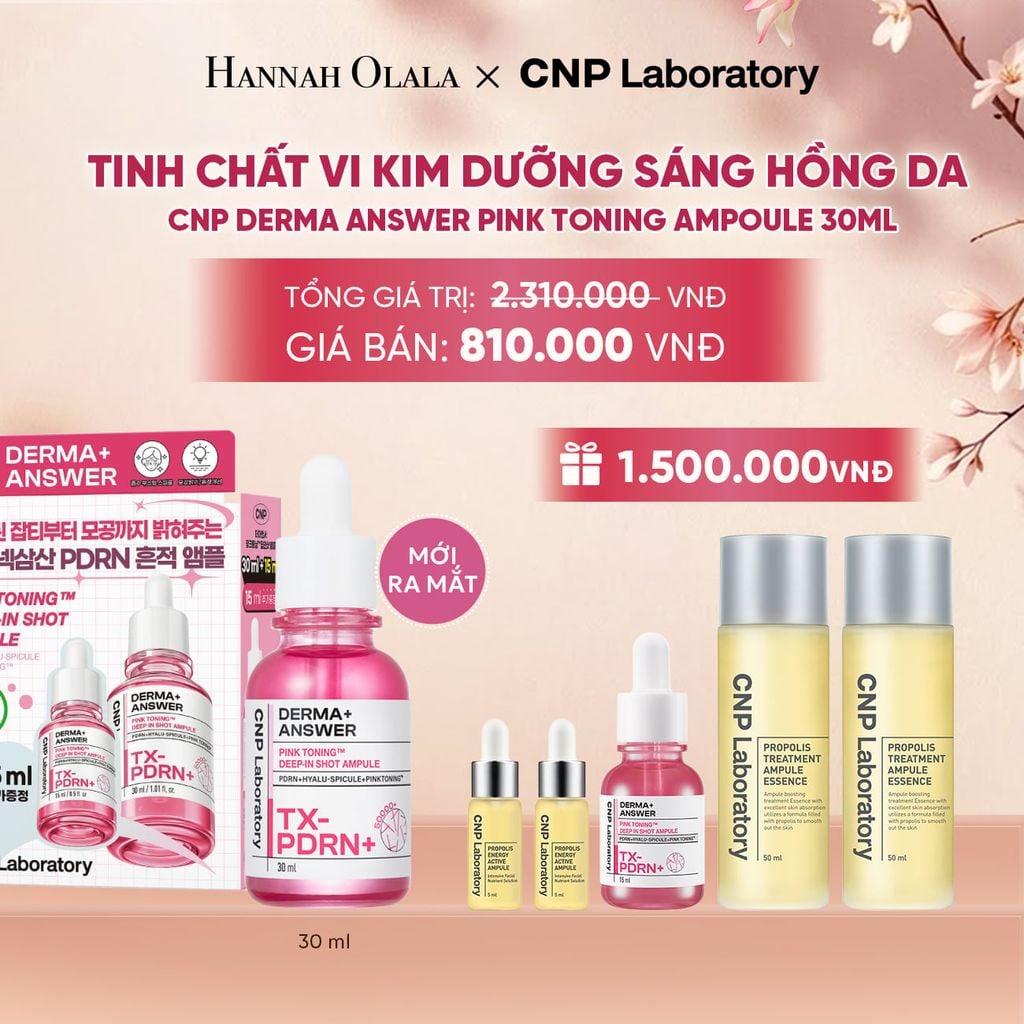  PHIÊN BẢN ĐẶC BIỆT - BỘ TINH CHẤT VI KIM DƯỠNG SÁNG HỒNG DA CNP DERMA ANSWER PINK TONING AMPOULE 30ML - A252 