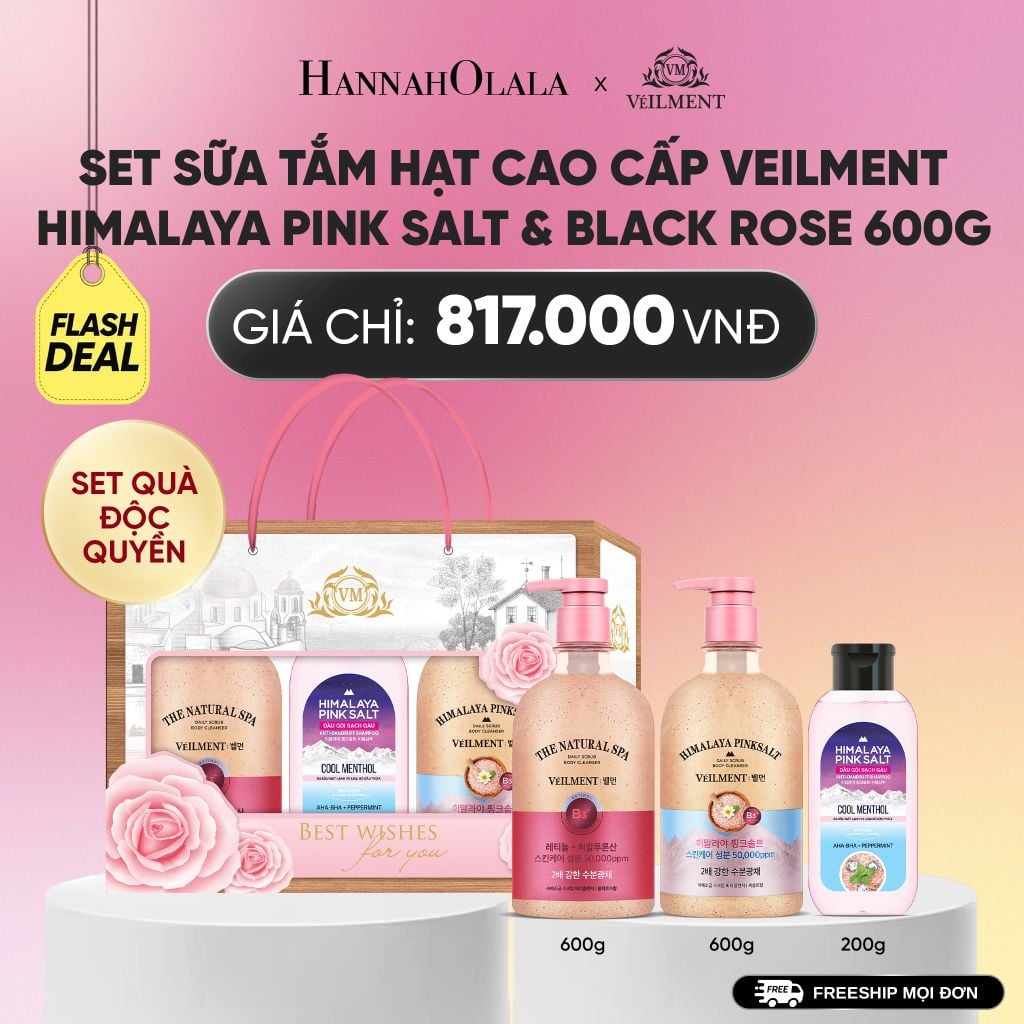  SET ĐỘC QUYỀN- SỮA TẮM HẠT CAO CẤP VEILMENT HIMALAYA PINK SALT & BLACKROSE 600G_A267 
