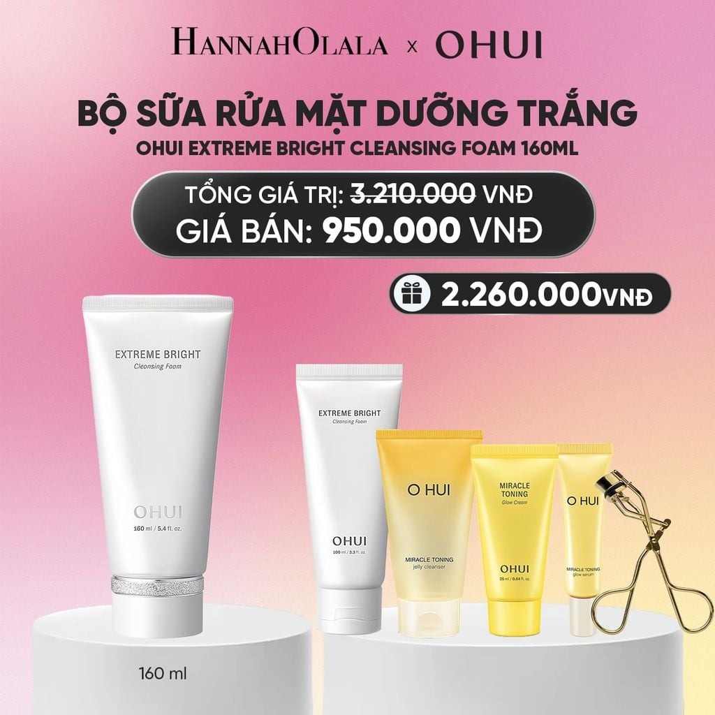  BỘ SỮA RỬA MẶT DƯỠNG TRẮNG OHUI EXTREME BRIGHT CLEANSING FOAM 160ML_A838 