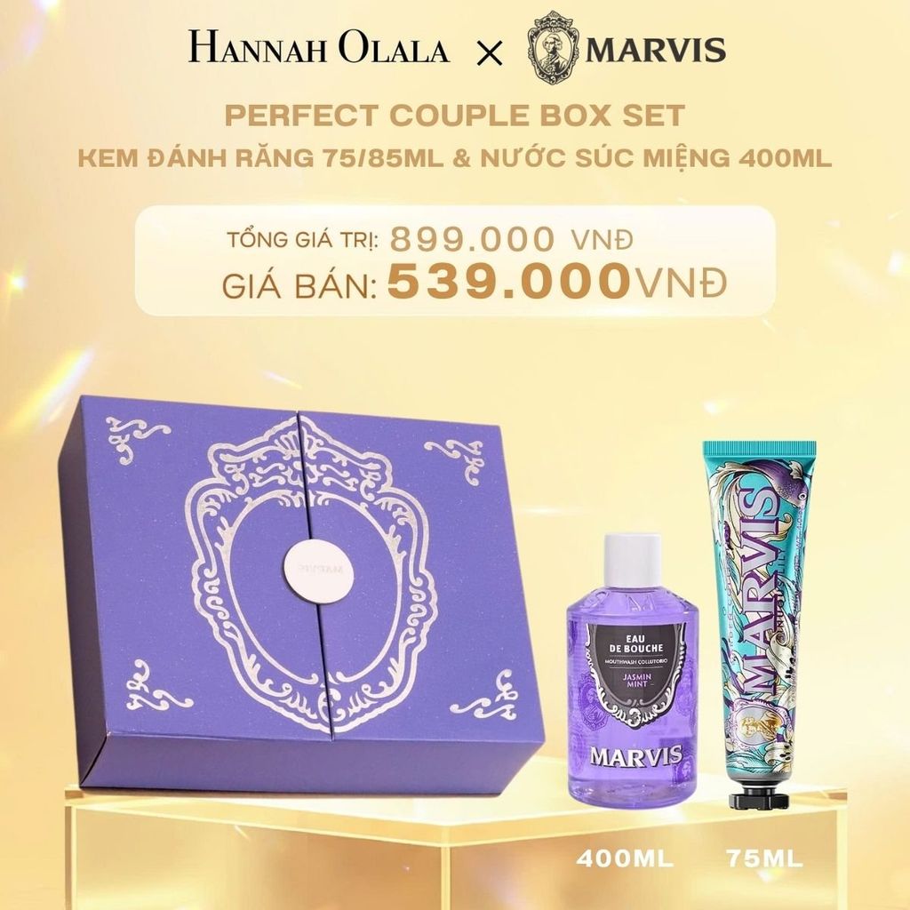  DEAL 4: PERFECT COUPLE BOX SET KEM ĐÁNH RĂNG 75/85ML & NƯỚC SÚC MIỆNG 400ML PHA SẴN MARVIS - PHIÊN BẢN GIỚI HẠN TẶNG KÈM ĐẾ DỰNG KĐR 